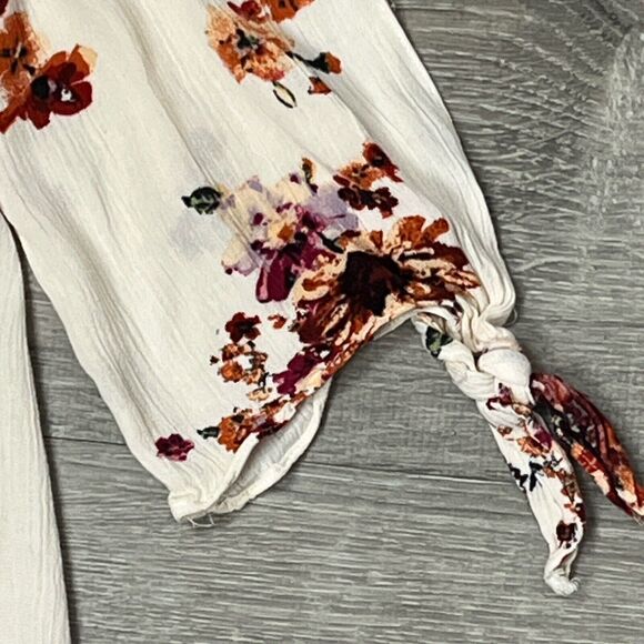 Staccato Top Off Shoulder Short Sleeve Tie Long Back Floral Small Boho Peasant - Picture 3 of 4